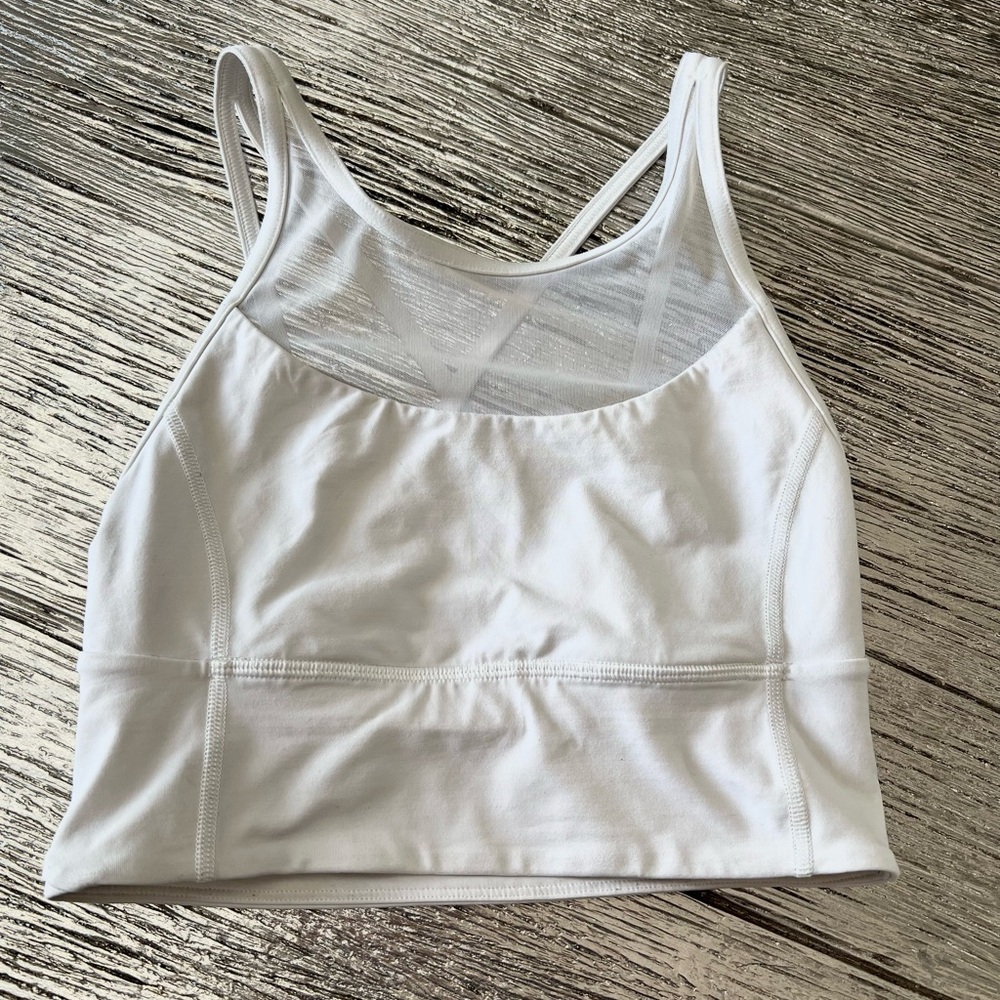 Lululemon High Neck Long Line Mesh White Sports Bra Size XS, Size 6, Band 30-32
